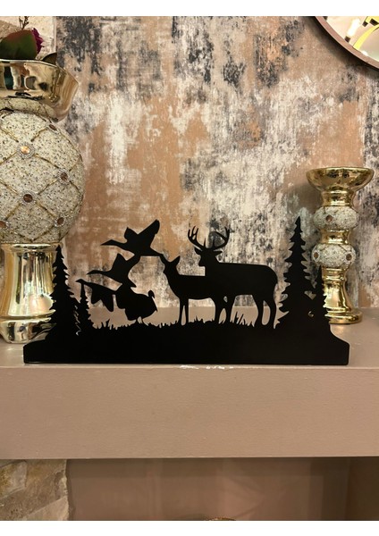 Turna Kuşu ve Geyik Temalı Metal Dekoratif Şamdan Mumluk indirimleri