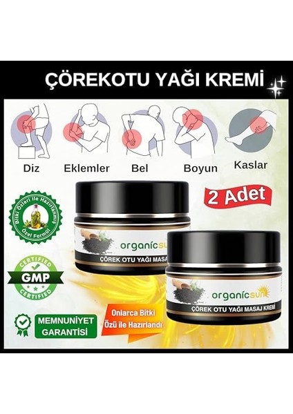 Organicsun Çörek Otu Yağlı Ağrı Masaj Kremi Kas Eklem 100 ml x 2 Adet modelleri