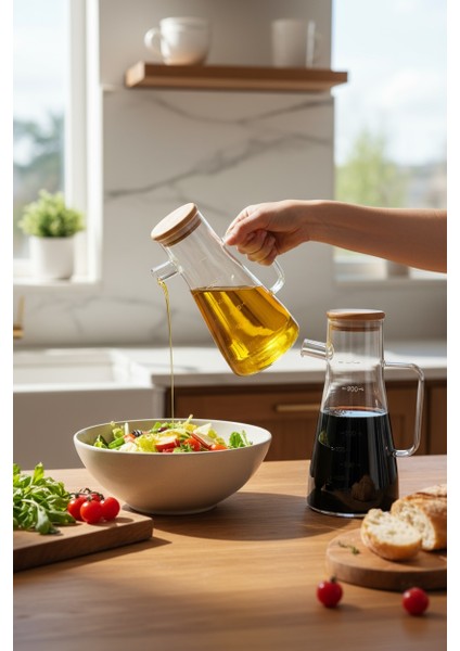 Bambu Kapaklı 900 ml Mika Yağdanlık Seti (2’li)