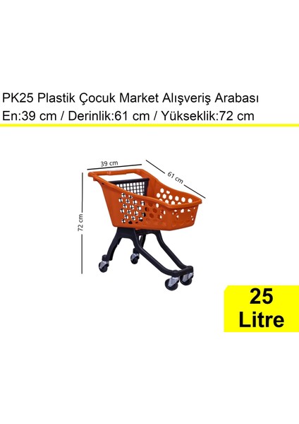 PK25 Plastik Çocuk Market Alışveriş Arabası 25 Litre Kırmızı