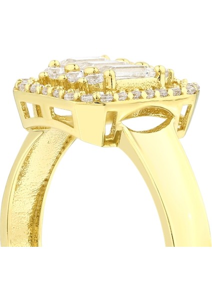 Altın Baget Taşlı Tasarım Yüzük - 14K fırsatları