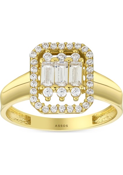 Altın Baget Taşlı Tasarım Yüzük - 14K indirimleri