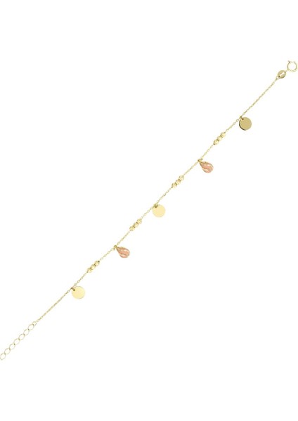 14 Ayar Turuncu Renkli Dome Tasarım Altın Bileklik