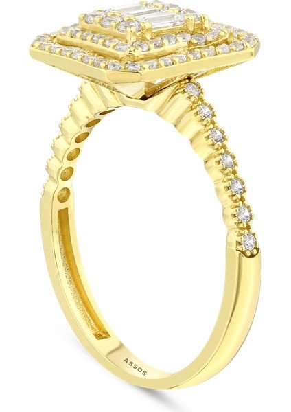 Altın Baget Taşlı Tasarım Yüzük - 14K fiyatları