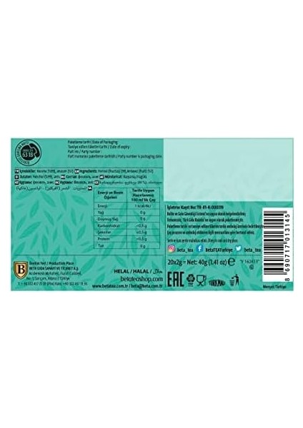 Beta Rezene Çayı 20X2 gr modelleri