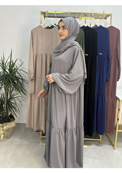 Iki Kat Büzgülü Elbise ve Şallı Takım .hijap ,abaya (Hac ve Umre Için Uygundur) Gri fırsatları