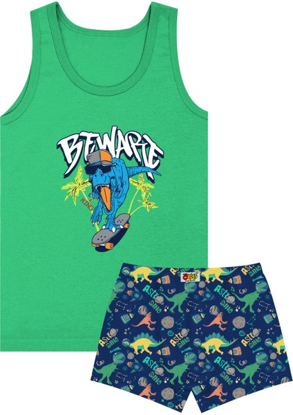 Erkek Çocuk Atlet Boxer Likralı Yeşil Dinozor (%96 Pamuk - %4 Elastan)