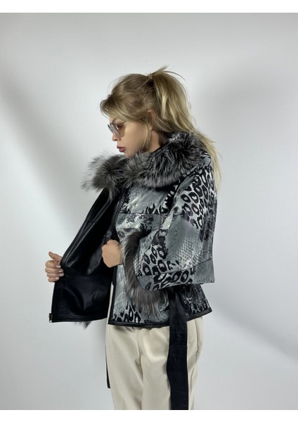 Çift Taraflı Giyilebilir Kadın Deri Mont Yarasa Model