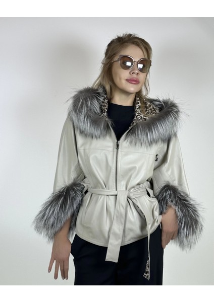 Çift Taraflı Giyilebilir Kadın Deri Mont Yarasa Model