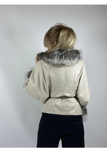 Çift Taraflı Giyilebilir Kadın Deri Mont Yarasa Model