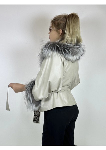 Çift Taraflı Giyilebilir Kadın Deri Mont Yarasa Model