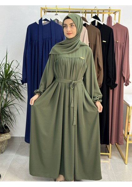 Şallı ve Üsten Robalı,kemerli Elbise Takım .hijap ,abaya (Hac ve Umre Için Uygundur) Yeşil