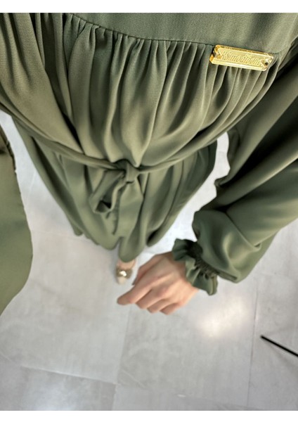 Şallı ve Üsten Robalı,kemerli Elbise Takım .hijap ,abaya (Hac ve Umre Için Uygundur) Yeşil