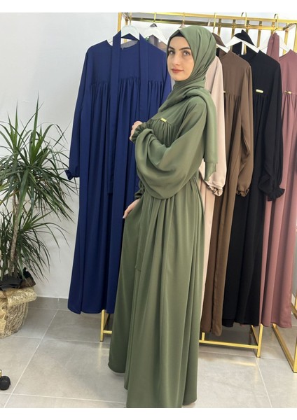 Şallı ve Üsten Robalı,kemerli Elbise Takım .hijap ,abaya (Hac ve Umre Için Uygundur) Yeşil