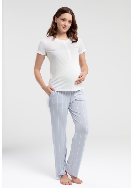 Kadın Lohusa Süprem Kumaş Kısa Kollu Yakası Düğmeli Ikili Pijama Takımı fiyatları