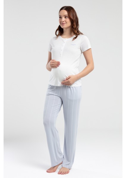 Kadın Lohusa Süprem Kumaş Kısa Kollu Yakası Düğmeli Ikili Pijama Takımı modelleri