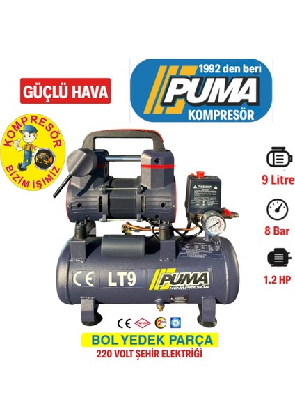 9 Lt Yüksek Verimli Yağsız Kompresör
