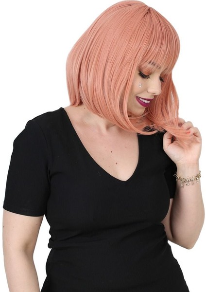 Küt Kahküllü Fiber Sentetik Peruk / Gül Kurusu fiyatları