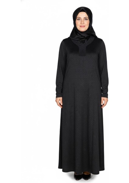 Hesna Kadın Buket Büyük Beden Devore Kuplu Kışlık Siyah Elbise