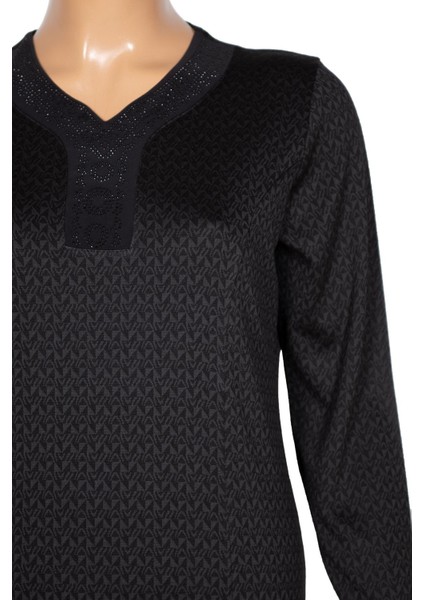 Hesna Kadın Buket Büyük Beden Devore Kuplu Kışlık Siyah Elbise modelleri