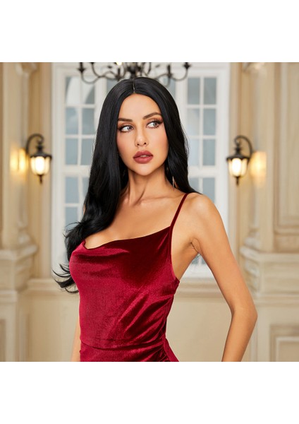 Uzun Hafif Dalgalı Siyah Tül Peruk fiyatları