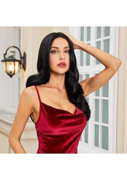 Uzun Hafif Dalgalı Siyah Tül Peruk modelleri