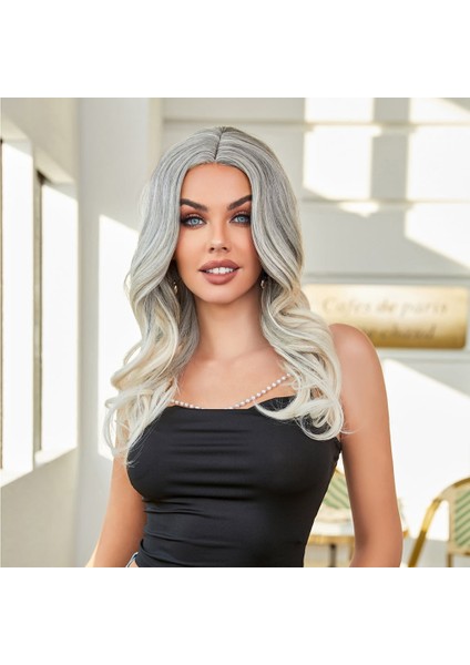 Siyah Beyaz Platin Ombre ve Röfleli Tül Peruk