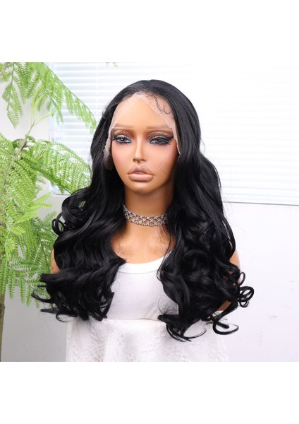 Siyah Bebek Saçlı Dalgalı Fiber Sentetik Tül Peruk fırsatları