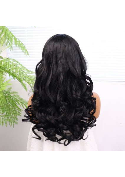 Siyah Bebek Saçlı Dalgalı Fiber Sentetik Tül Peruk indirimleri