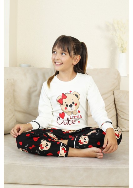 Kız Çocuk Ayıcık Baskılı %100 Pamuk Interlok Kumaş Pijama Takımı 12347 fiyatları