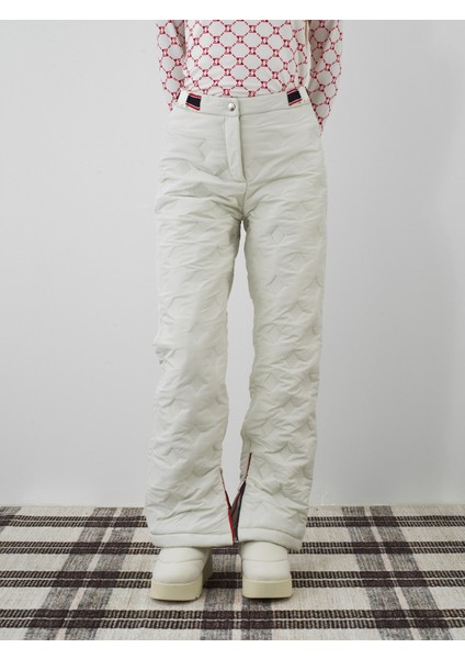 Kadın Ekru Kapitone Dokulu Oversize Pantolon modelleri