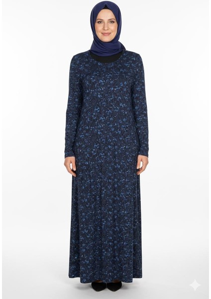 Barem Kadın Funda Belden Basene Büzgülü Penye Lacivert Elbise D57