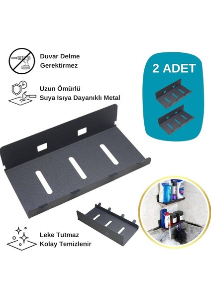 Yapışkanlı 2 Li Siyah Köşe Şampuan Tutucu, Banyo Düzenleyici, Mutfak ve Raf Düzenleyici fırsatları