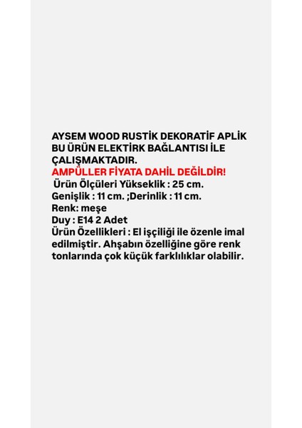 Yansıtma Tasarımlı Çift Yönlü Ahşap Salon Hol Cafe Otel Duvar Aplik Avize