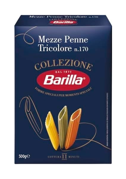 Barilla Mezze Penne Tricolore (Üç Renkli Kalem) Makarna 500 gr