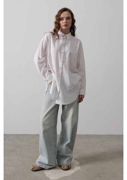 Yan Büzmeli Tunik Gömlek - Beyaz