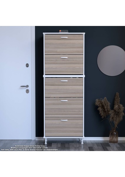 VARBİ UMAY' 2 Li Antre Hol 72x205x 26 cm’ lik 5 Düşer Kapak 10 Göz Raflı Ayakkabılık