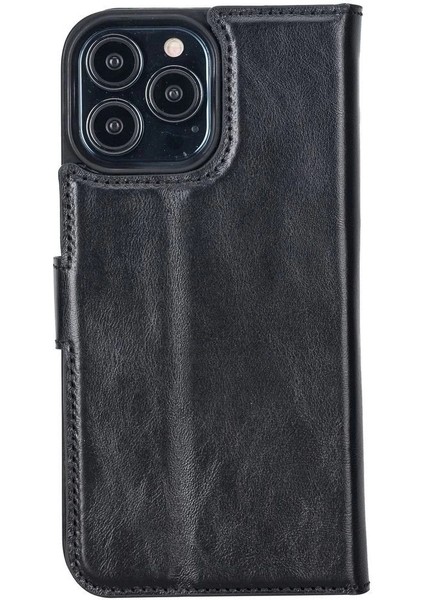 Apple iPhone 13 Pro Max Uyumlu Deri Cüzdanlı Kılıf Rustik Siyah modelleri