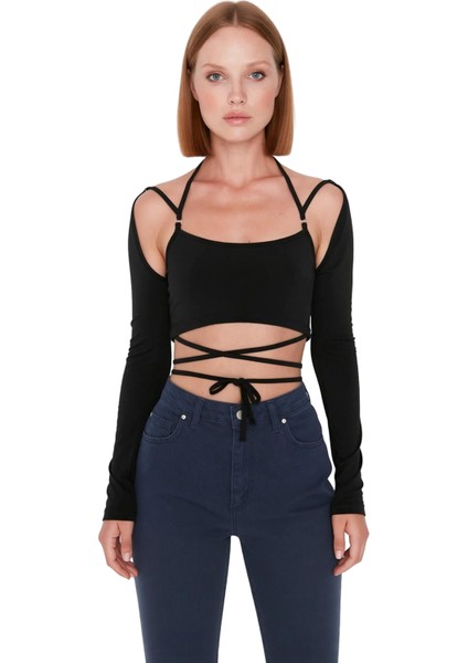 Kadınlar Için Çapraz Bağlamalı Detaylı Crop Üst Kaliteli Şık Rahat Modern Zarif Günlük fiyatları