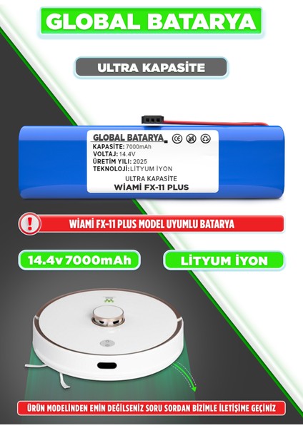 Wiami Fx-11 Plus Akıllı Robot Süpürge Bataryası 14.4V 7000MAH Li-Ion Pil (Ultra Kapasite)