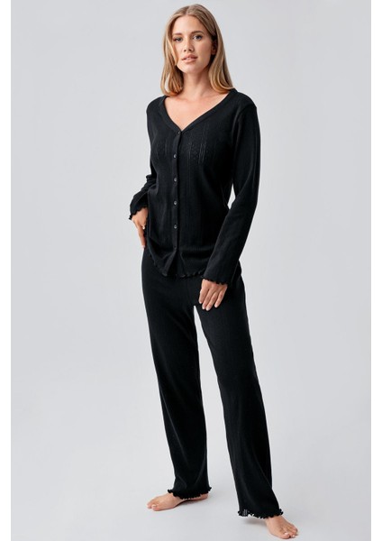 Uzun Kollu Ajurlu Düğmeli Esnek Pamuklu Hamile Pijama Takım 18214 fiyatları
