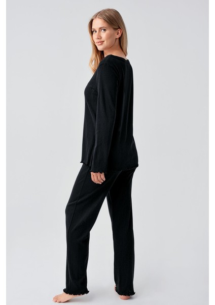 Uzun Kollu Ajurlu Düğmeli Esnek Pamuklu Hamile Pijama Takım 18214 modelleri