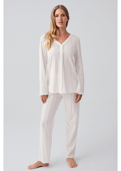 Uzun Kollu Ajurlu Düğmeli Esnek Pamuklu Hamile Pijama Takım 18214 fiyatları