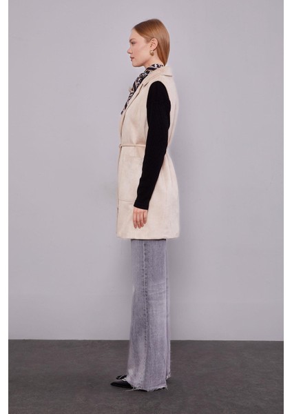 Bej Süet Kemer Detaylı Yelek modelleri