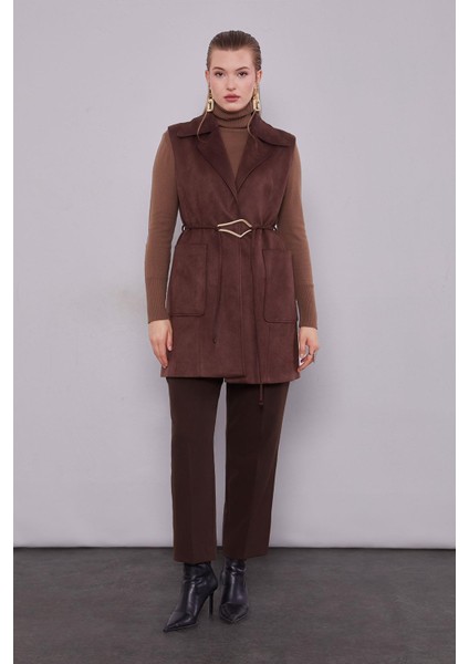 Acı Kahve Süet Kemer Detaylı Yelek fiyatları