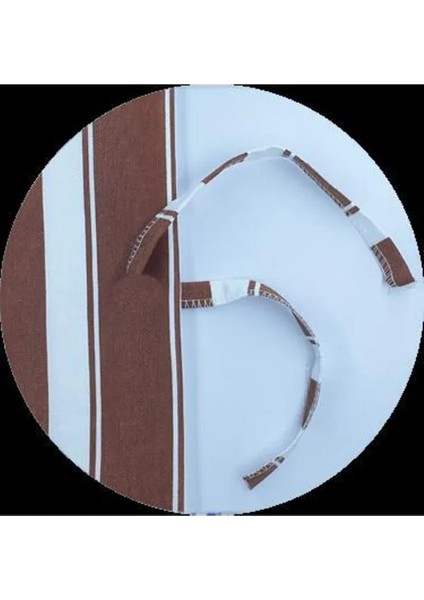 Kahve Beyaz Çizgili Su Geçirmez Kornişli Bağcıklı Balkon Perdesi Branda Enxboy modelleri