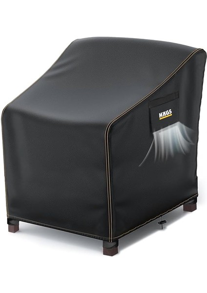 Tek Kişilik Bahçe Koltuk Örtüsü, Koruma Kılıfı, Su Geçirmez Açık Hava Bahçe Mobilya Kılıfları, Dış Mekan Sandalye Kılıfı Örtü Branda, Ağır Hizmet Tipi, 80-85-90CM - Siyah