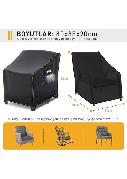Tek Kişilik Bahçe Koltuk Örtüsü, Koruma Kılıfı, Su Geçirmez Açık Hava Bahçe Mobilya Kılıfları, Dış Mekan Sandalye Kılıfı Örtü Branda, Ağır Hizmet Tipi, 80-85-90CM - Siyah fiyatları