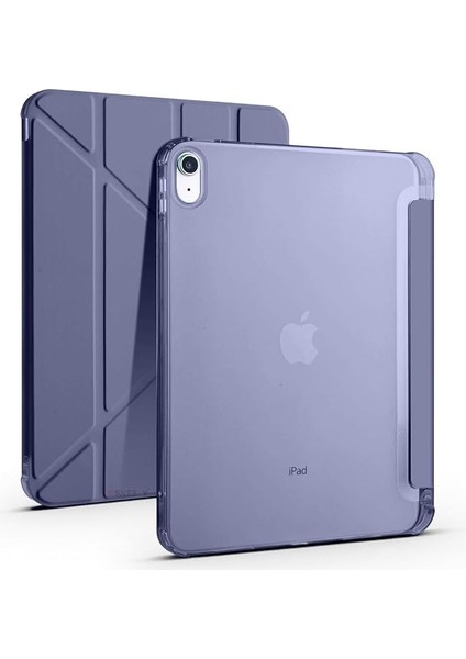 iPad (A16) 11INÇ 2025 Uyumlu Kılıf Üçgen Tri Folding Kalem Bölmeli Standlı Kılıfı A3355 Levender