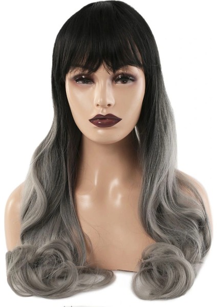 Kahküllü Uzun Dalgalı Fiber Sentetik Peruk - Siyah Gri Ombreli fiyatları